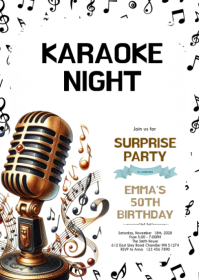 Putih Karaoke Birthday Party A6 Template