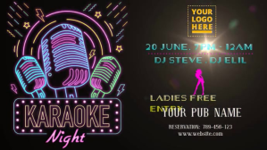 Karaoke night neon light design Ekran reklamowy (16:9) template