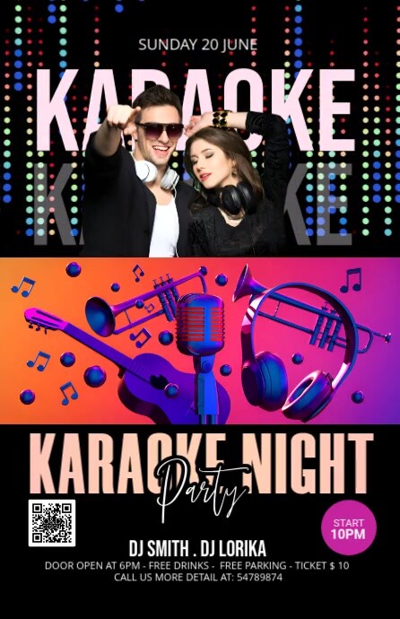 karaoke night party Meia página larga template