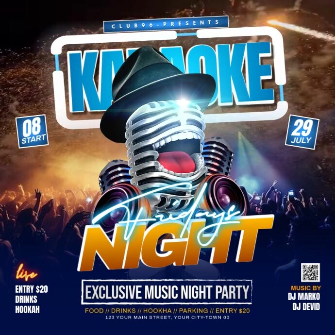 Karaoke Night Party Video Ads Flyer Instagram Post template