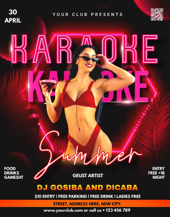 karaoke summer night party flyer Poster/Wallboard template