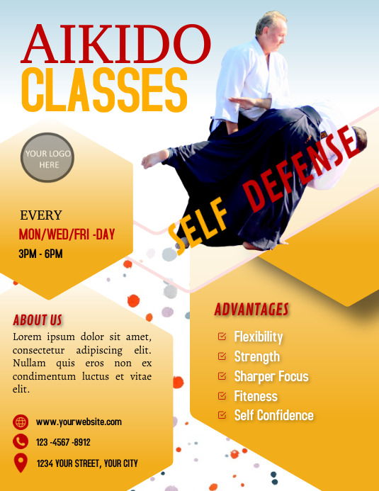 Karate Class Ad, taekwondo class ad, aikido c Flyer (US Letter) template