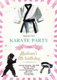 Karate girl birthday party invitation A6 template