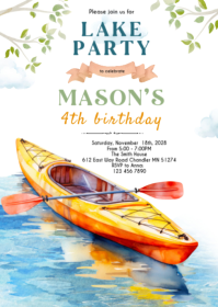 Kayak Canoeing birthday invitation A6 template