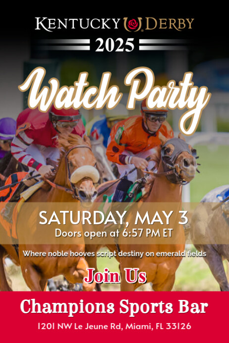 Watch Party Kentucky Derby Horse Racing Poster Template Design