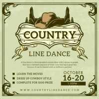 Khaki Cowboy Line Dancing Club Instagram Post template