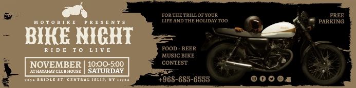 Khaki Vintage Bike Night Event 2'x8' Banner T template
