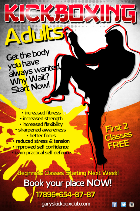kickboxing club poster template postermywall