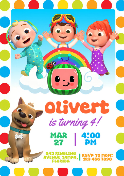 Kid's Birthday Invitation (Coco melon) A4 template