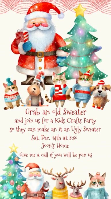 Kid's Crafts Ugly Sweater Christmas Party Instagram Story template