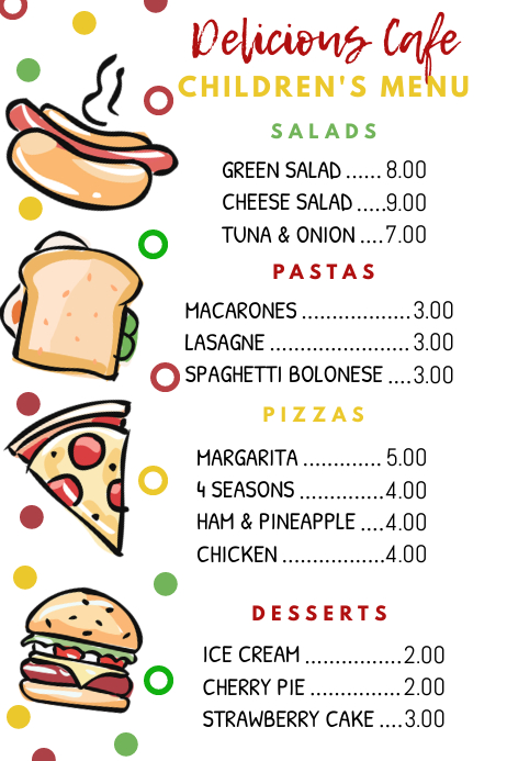 Kid's Menu Template | PosterMyWall Kid's Menu Template | PosterMyWall