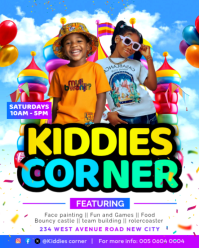 Kiddies Corner Childrens Play Zone Area Family Fun Day Bouncy Castle Amusement Park Flyer Template I Instagram Portrait