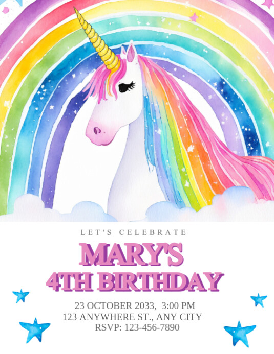 Kids 4th Birthday Invitation Card Folheto (US Letter) template