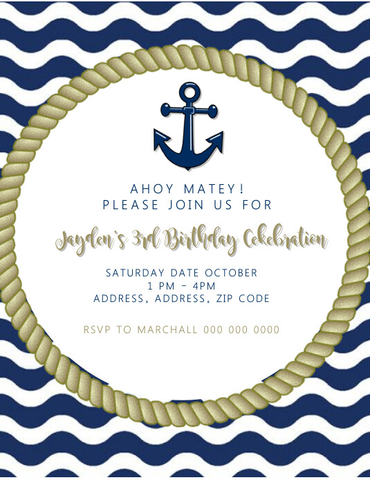 Anchor Birthday Invitations