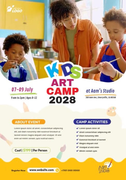 Kids Art Camp Video Template for Summer Art Classes and Activities A4