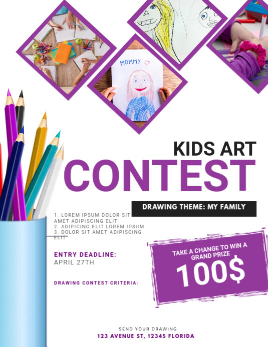 Purple Kids Art Contest Flyer Template PosterMyWall