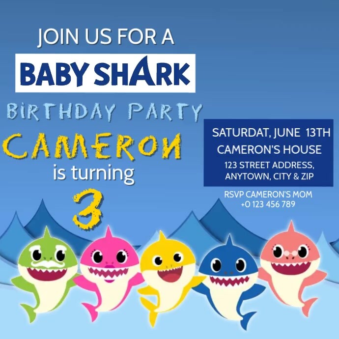 KIDS Baby Shark BIRTHDAY INVITE Template สี่เหลี่ยมจัตุรัส (1:1)