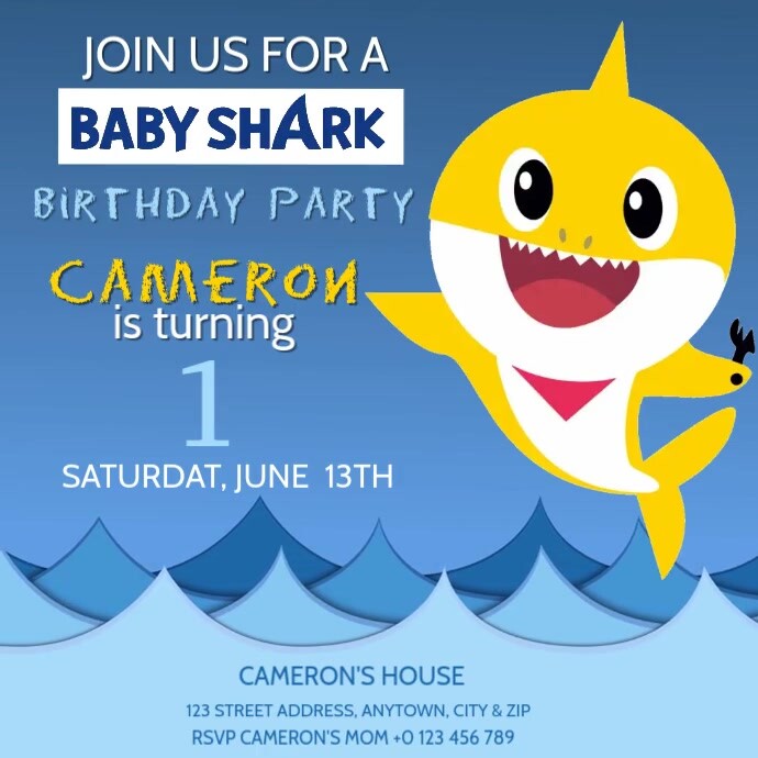 KIDS Baby Shark BIRTHDAY INVITE Template สี่เหลี่ยมจัตุรัส (1:1)