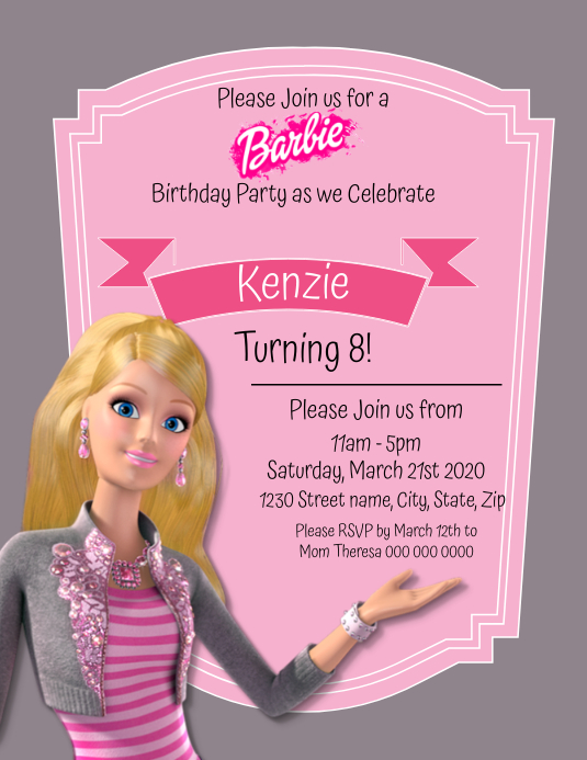 Copy of Kids Barbie Birthday Invitation Template PosterMyWall