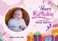 Kids birthday card design Postcard template