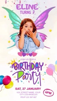 Kids birthday invitation Digital Display (9:16) template