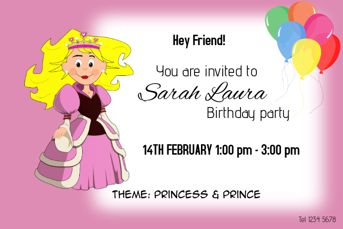 kids birthday invitation princess template Affiche