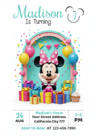 Minnie Mouse Birthday Invitation A5 template