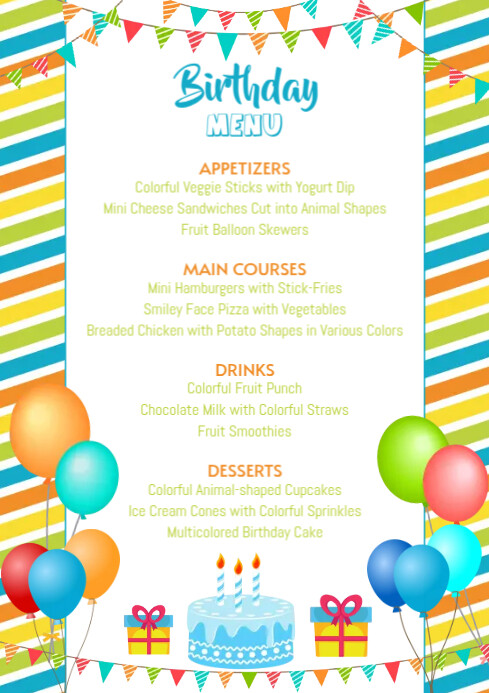 Kids Birthday Party Menu Template | PosterMyWall
