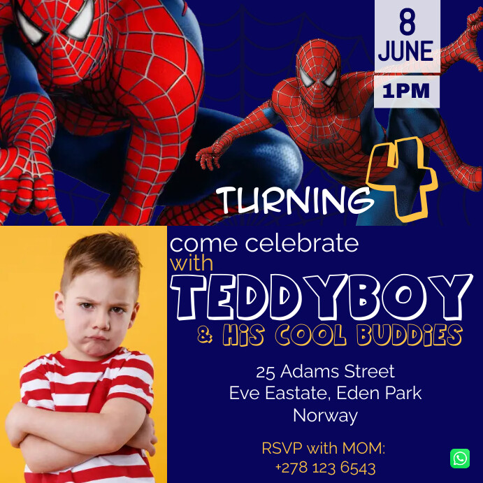 Kids Birthday Spiderman Theme Poster Template | PosterMyWall