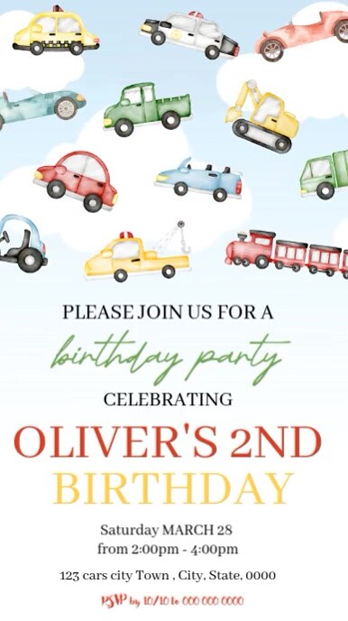 kids cars birthday party invite design template | PosterMyWall