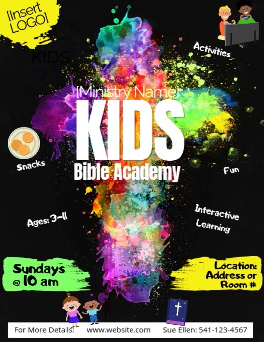 Kids Christian School Bible Academy Sunday (1 Flyer (US Letter) template