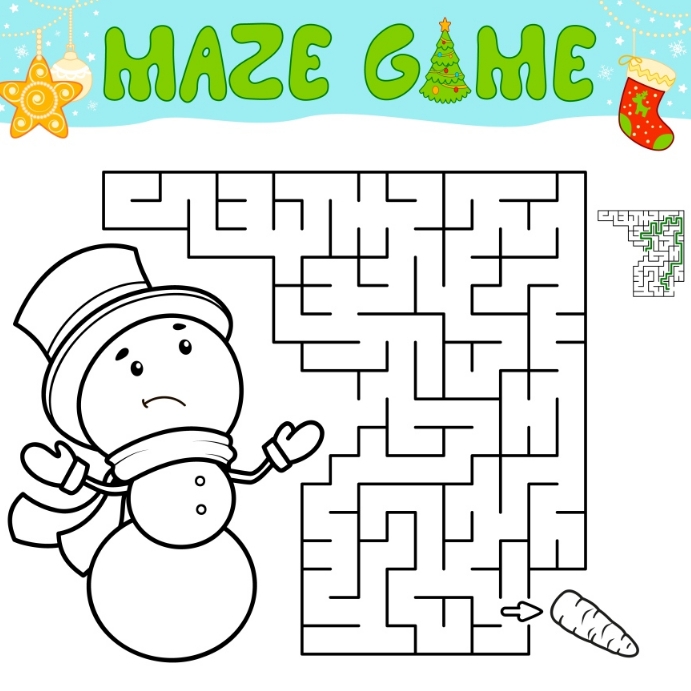 kids christmas maze game printables template สี่เหลี่ยมจัตุรัส (1:1)