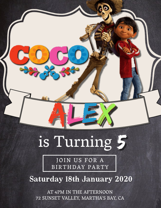 Kids Coco Birthday Invitation Template Postermywall