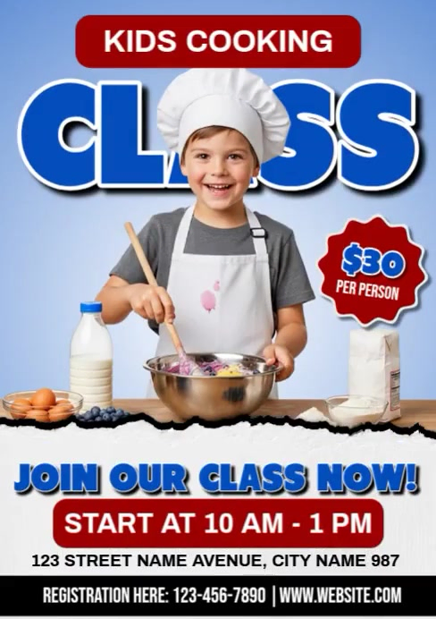 Cooking Lesson Advertisement Examples Kids Cooking Class Ads Template | PosterMyWall
