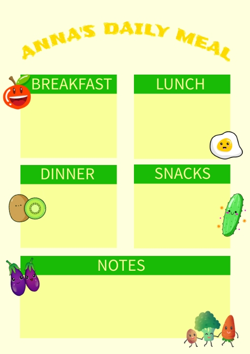 Kids Daily Meal Planner Template | PosterMyWall Kids Daily Meal Planner Template | PosterMyWall