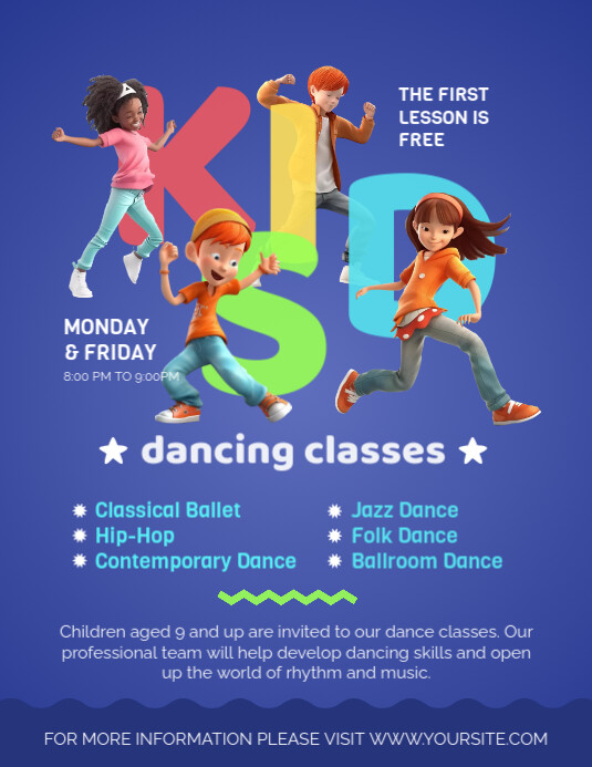 Dancing Lessons Flyer kids dancing classes Template | PosterMyWall