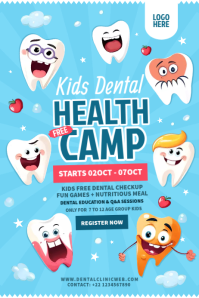 Blue Kids Dental Health Camp Poster Template