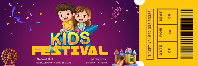 Kids Festival Ticket Banner 2' × 6' template
