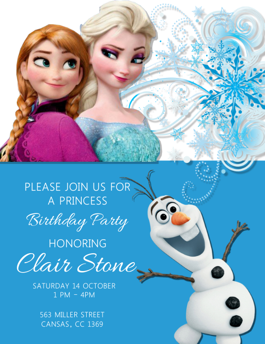 Kids Frozen Birthday Party Template Postermywall