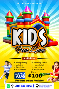 Kids fun zone amusement park play bouncy castle advertisement promotion social media flyer template Poster