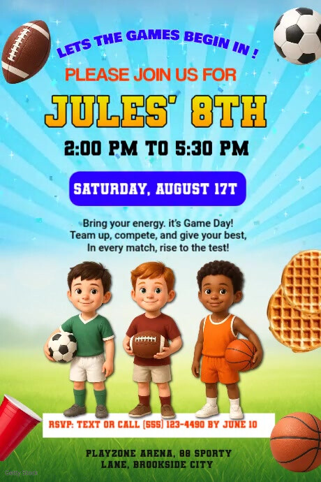 Kids Games Sports birthday Poster template