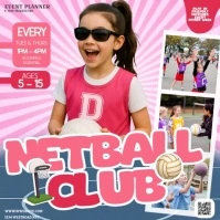 Kids Girls netball lessons video ad design template, Quadrat (1:1)