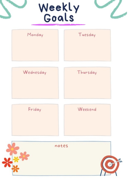 kids /girls weekly goals free template | PosterMyWall