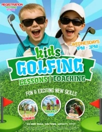 Kids Golf Golfing lessons video ad design template Volante (Carta US)