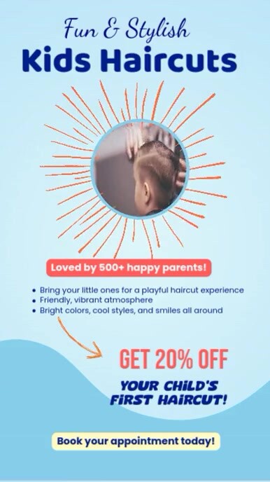 Kids Haircut Promo Flyer Template – Fun & Playful Salon Design Rolka Instagram