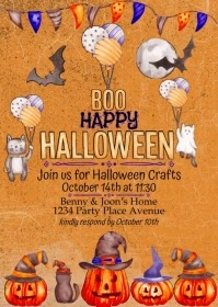 Kids Halloween Crafts Party Invitation A6 template