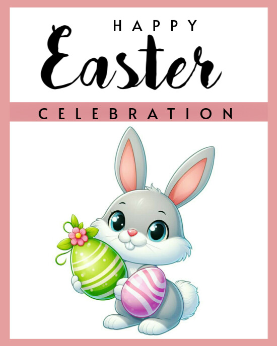 Kids Happy Easter celebration bunny Instagram Portrait template