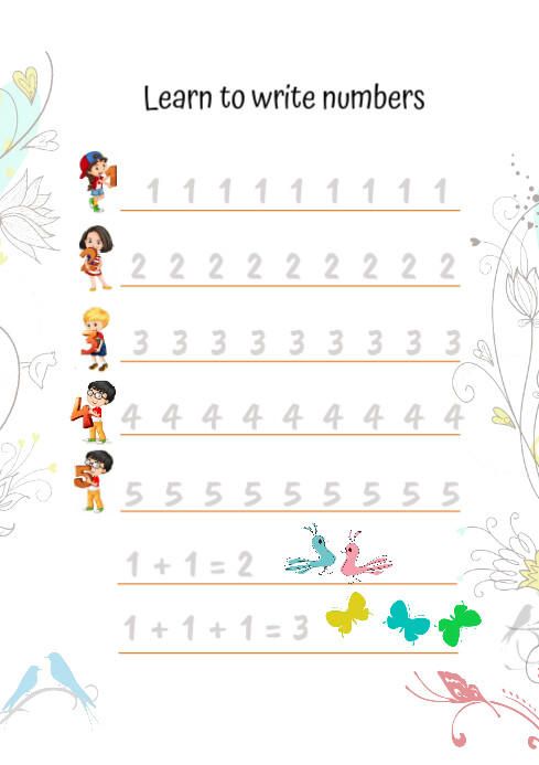 Kids learn to write numbers 1 Template | PosterMyWall