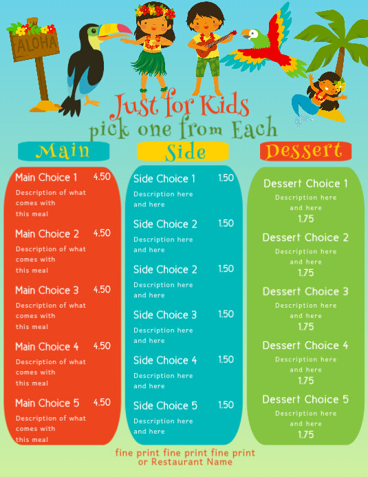 Kids Menu Colorful Fun Summer Theme Template | PosterMyWall