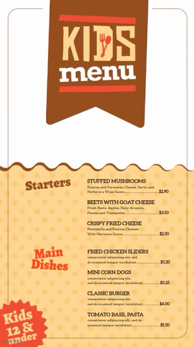 Kids Menu Digital Display Design Digitalanzeige (9:16) template